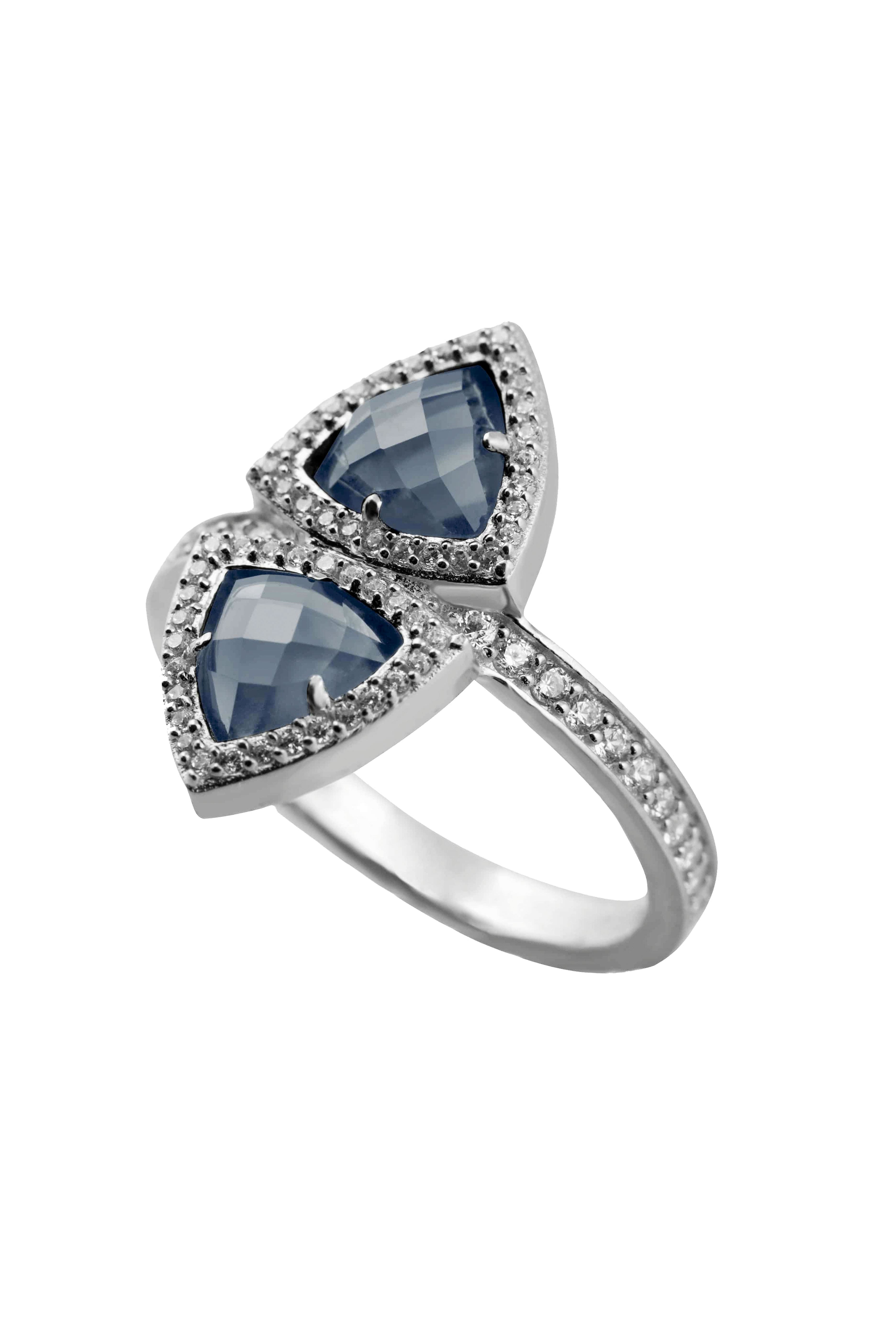 Blue double triangle ring